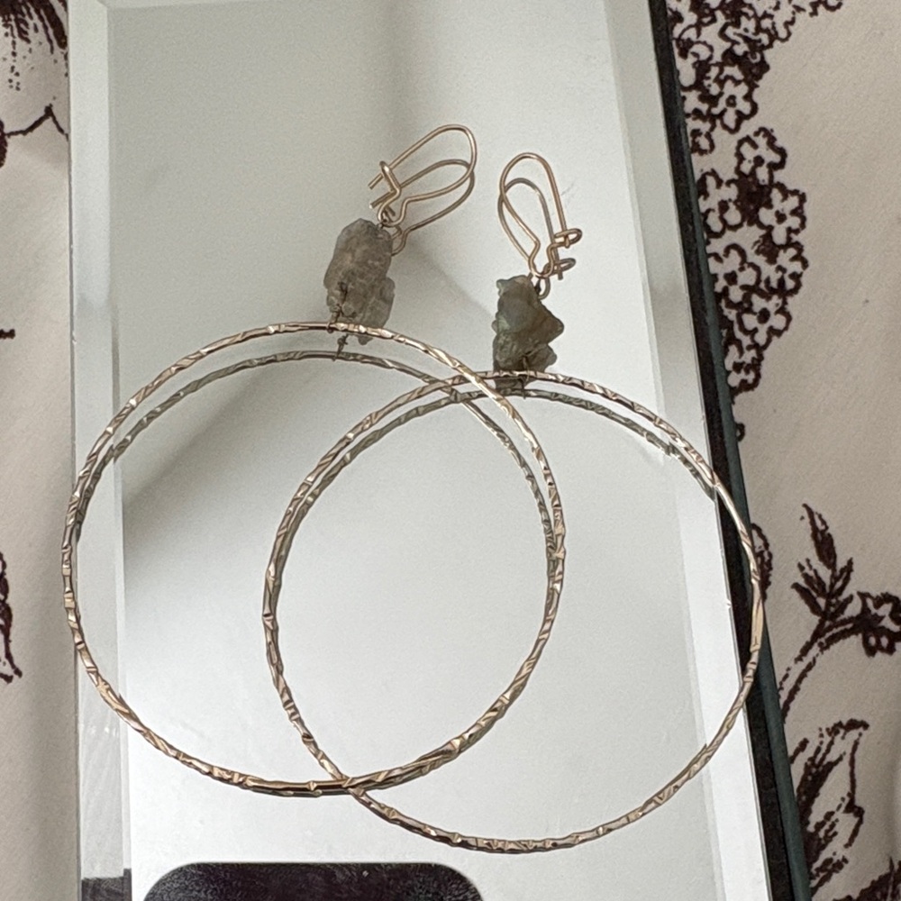 Gold Plated Drop Hoop Stone Earrings